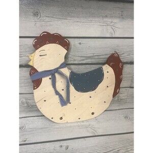 Vintage Hand Painted Wood Chicken Folk Art Country Farmhouse Strawberry Cottage